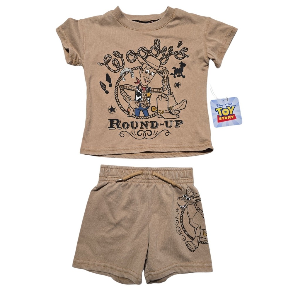 New Disney Toy Story Woody Baby Boys 12 Months Brown Cowboy Cotton Short Set